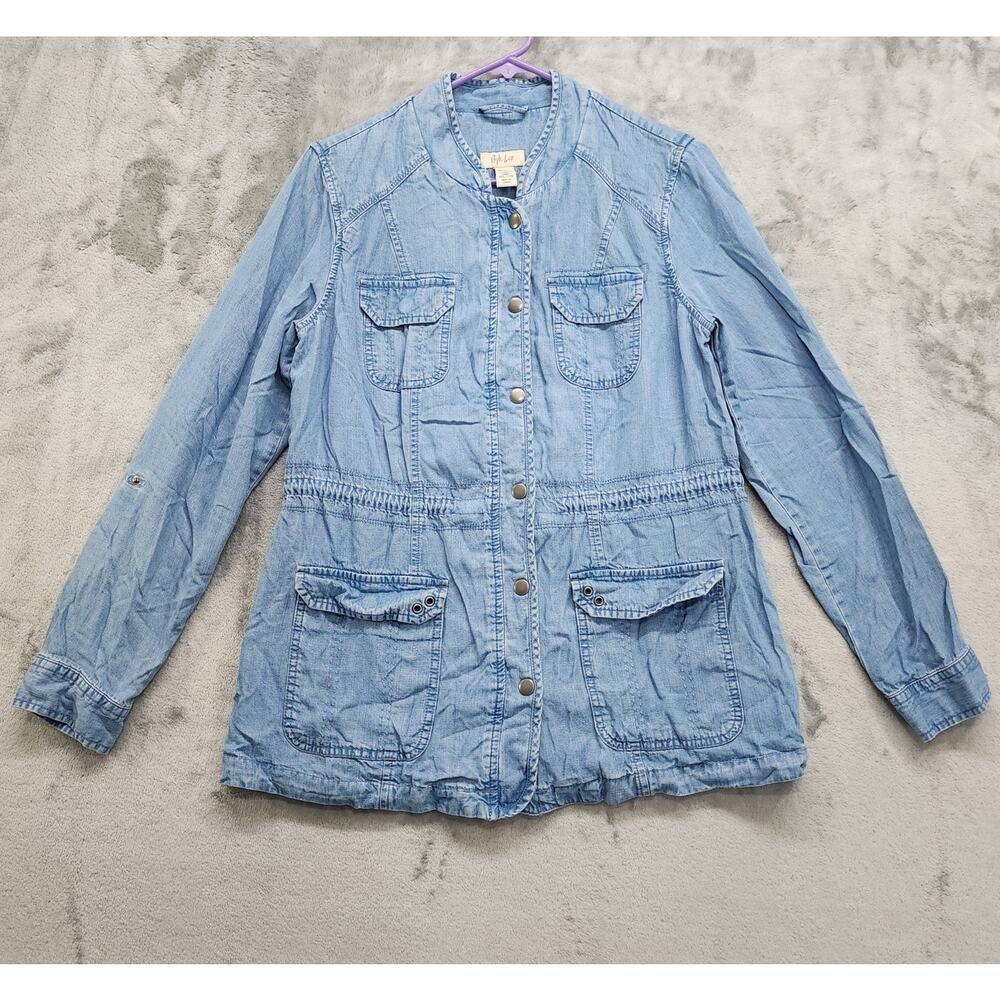 Style&Co Jacket Womens S Blue Tencel Chambray Utility Pockets Snap Front Lined
